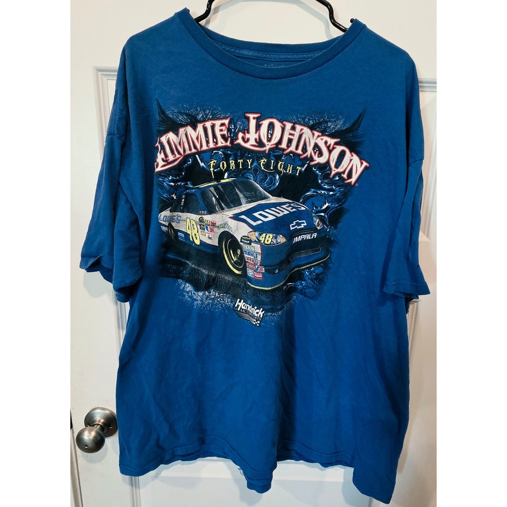 Hendrick Motorsports Jimmie Johnson T-Shirt Mens Blue Cotton Nascar Racing Y2K